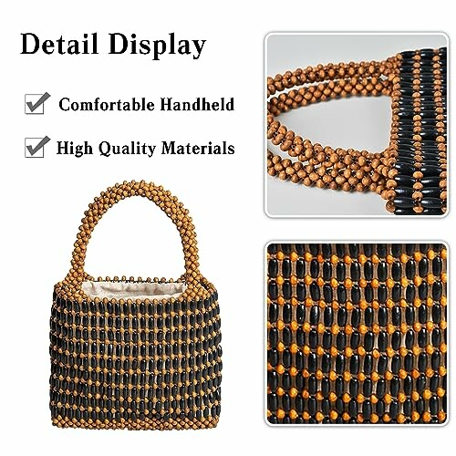Beaded handbag showcasing comfortable handheld design and high quality materials.