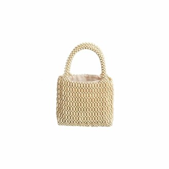 Beige beaded handbag with handle