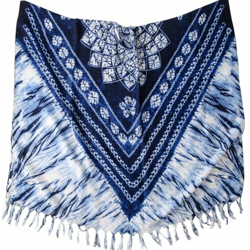 Blue tie-dye sarong with fringe