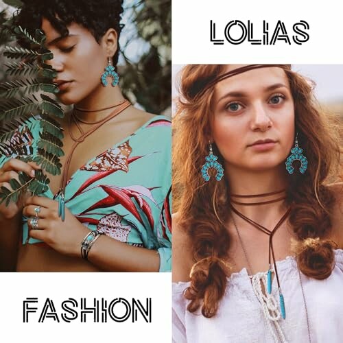 Two women showcasing bohemian jewelry and fashion.