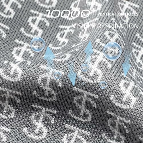 Close-up of breathable fabric with ventilation holes and airflow illustration.