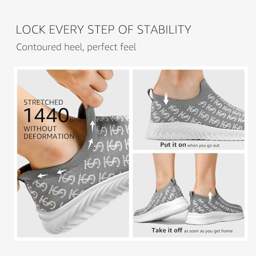 Collage of slip-on shoes highlighting stretch and comfort features.