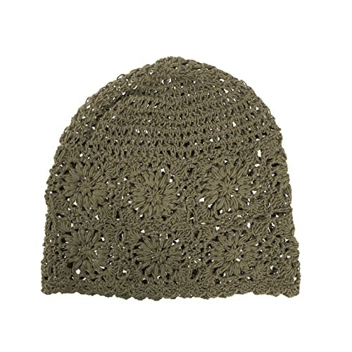 Green crochet floral beanie hat