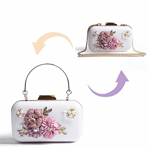 White clutch bag with floral design and detachable chain