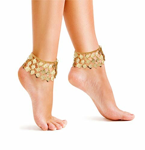 Bare feet wearing golden anklets with coin charms