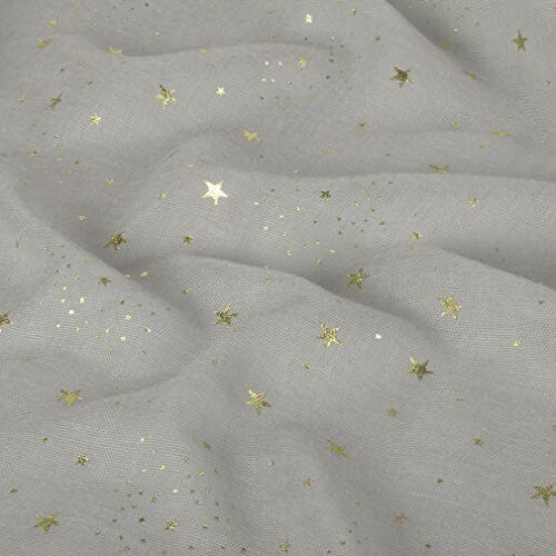 Gray fabric with scattered gold stars pattern