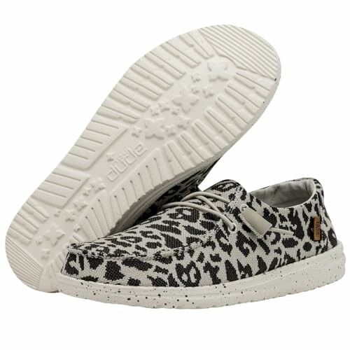 Leopard print casual shoes with white soles.