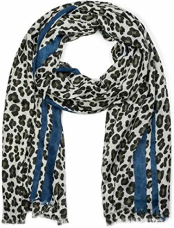 Leopard print scarf with blue stripes
