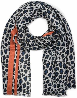 Leopard print scarf with orange stripe