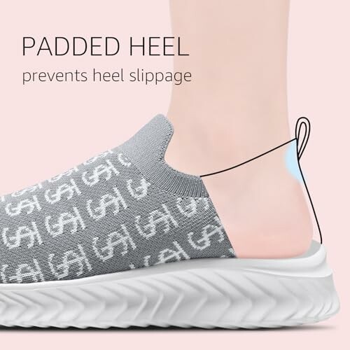 Slip-on shoe with padded heel to prevent heel slippage.