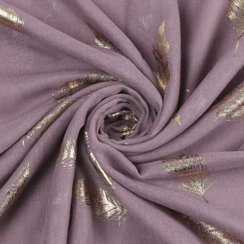Purple fabric with golden feather pattern