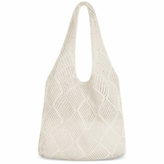 White woven tote bag with a textured pattern