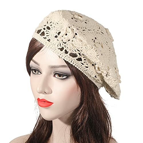 Woman mannequin with a crochet beanie hat