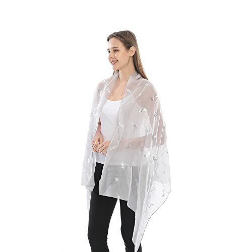 KAVINGKALY Silver Feather Print Scarf