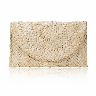 Woven straw clutch bag with natural texture